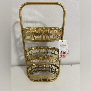 Willow & Riley GOLD BOW 3 Tier Mirrored Tray Coquette Makeup Perfume NEW